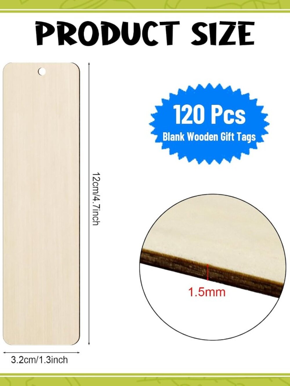 120 PCS Wood Blank Bookmarks Set with 10M Rope - Picture 3 of 7